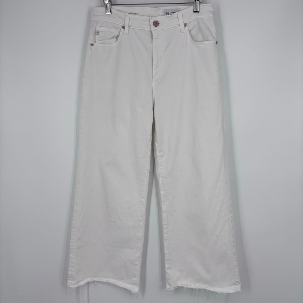 AG Adriano Goldschmied Saige Wide Leg Crop High-Rise White Jeans Womens 27 *FLAW